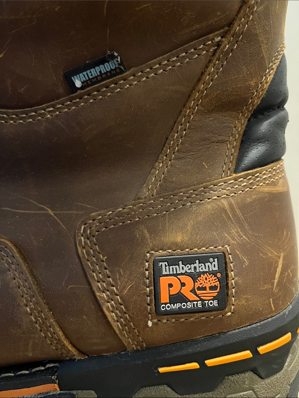 Timberland PRO Brown Leather Work Boots with Black Toe Caps - Picture 3 of 6